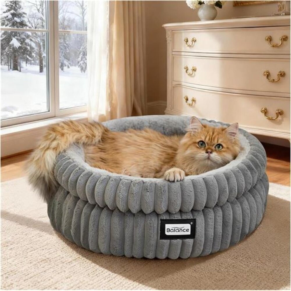 Washable Round Cat Beds for Indoor Cats, Super Soft